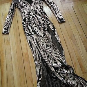 Fashion Nova Black and Gold Sequence Dress